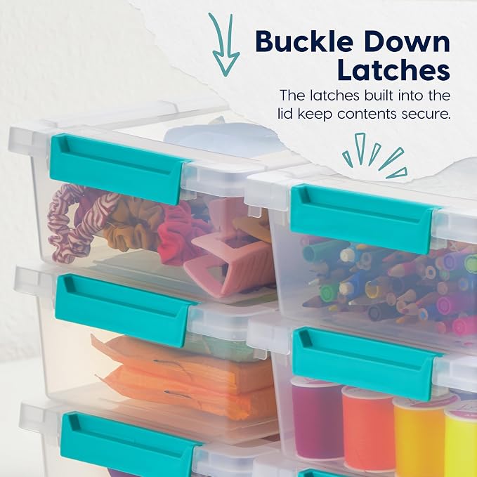 IRIS USA Storage Bins with Lids |Made in USA| 2 Qt - (6-Pack) - Clear | Sensory Craft Organizers, Plastic Clip Box Totes, Flat Containers for Organizing Paper, Office, Art & Study Supplies