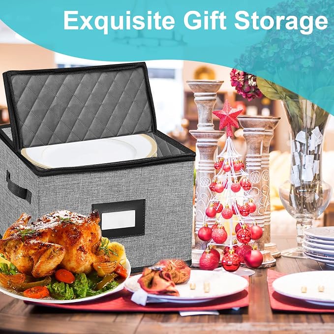 China Storage Containers-4PACK Quilted Dish Storage Containers with Lid Hard Shell for Moving Transport, Dinnerware,Stackable Plate Storage,24 Felt Plate Dividers Included,12 * 12 * 8in | 12*12*8in Dish Storage Containers with Lid Hard Shell for Moving...