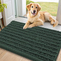 Smiry Dog Door Mat for Muddy Paws 36x24, Absorbent Dirt Trapper, Non-Slip Washable Chenille Entryway Rug for Inside Floor, Green, Layered Pattern