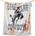Indigo Hill by HiEnd Accents Rodeo Revival Sherpa Throw Blankets, Long Live Cowboys Floral Medallion Print Western Blanket for Camping, Rustic Southwest Southwestern Fleece Blanket, 54x68 inch