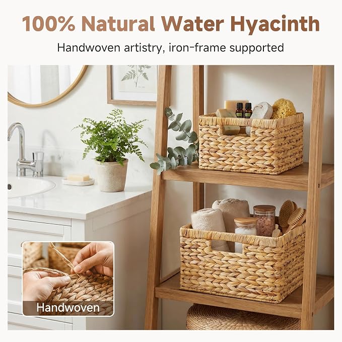 StorageWorks Wicker Baskets for Storage,Wicker Storage Baskets,2-Pack | Water Hyacinth Storage Baskets for Organizing,Wicker Storage Baskets for Shelves,Decorative Baskets,Woven Baskets for Storage
