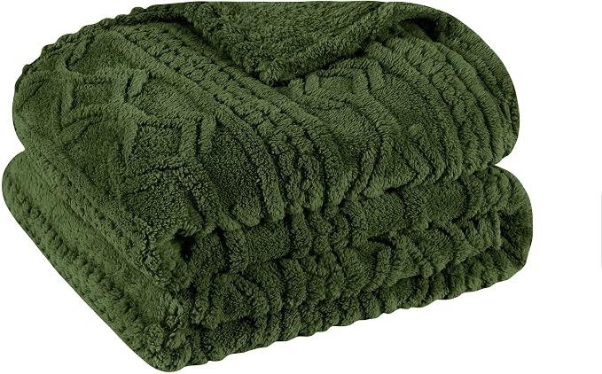 Superior Fleece Boho Jacquard Blanket, Decorative Blankets for Bedroom, Sofa, Fuzzy, Plush, Fluffy, Soft, Cute Room Decor, Beautiful Cover, Comfort Essentials, Arctic Collection, Throw, Green