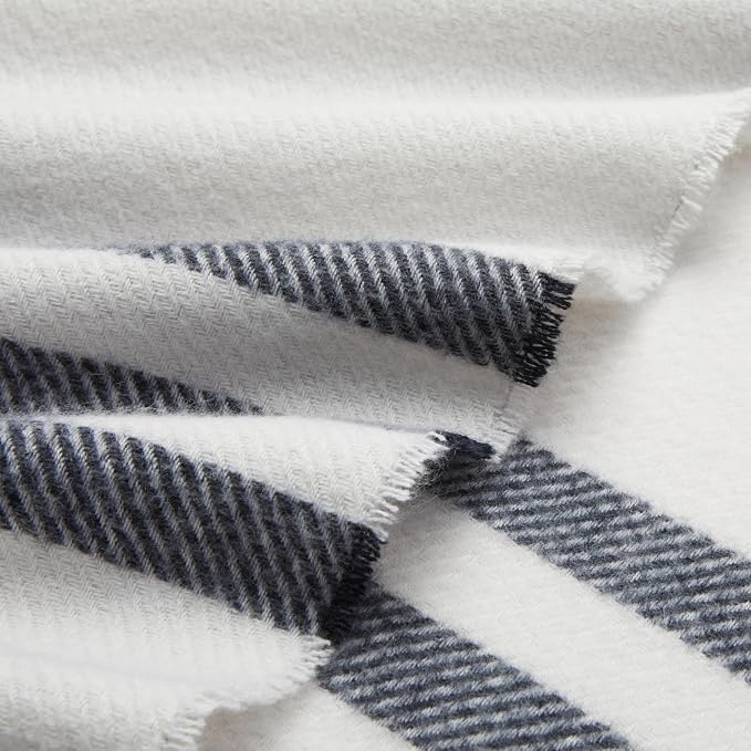 Amazon Basics Room Décor Throw Blanket, Lightweight and Cozy, Recycled Polyester, 50" x 60", Light Grey With Blue Stripes