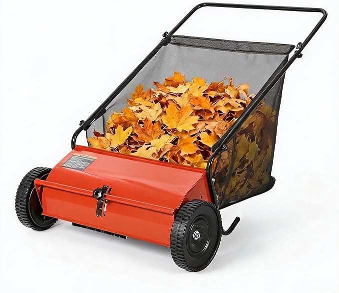 Push Lawn Sweeper, 26-Inch Width, 7 Cu. ft. Hopper Capacity, 4 Spinning Brushes