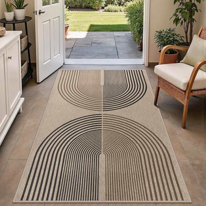 Rugalia Easy Jute Small Outdoor Patio Rug, 3x5 Boho Rainbow Entryway Rug Washable Non-Slip Modern Kitchen Rugs, Neutral Farmhouse Abstract Throw Carpet for Outdoor Living Room Porch Backyard