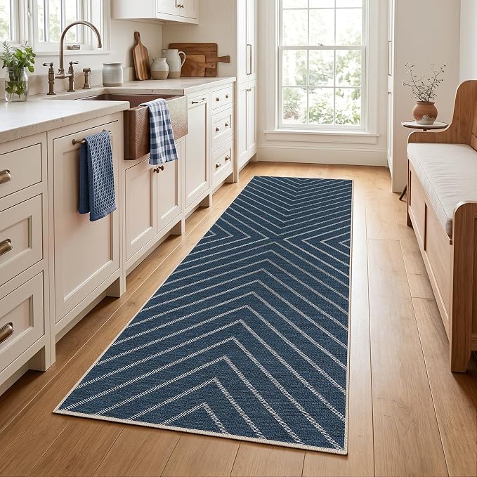 Garvee Easy Jute Outdoor Runner Rug, 2x6 Washable Kitchen Rugs Non Slip Carpet Runners for Hallway 6ft, Striped Farmhouse Non Shedding Lightweight Floor Carpet for Bedroom Entryway Front Porch 2'x6'