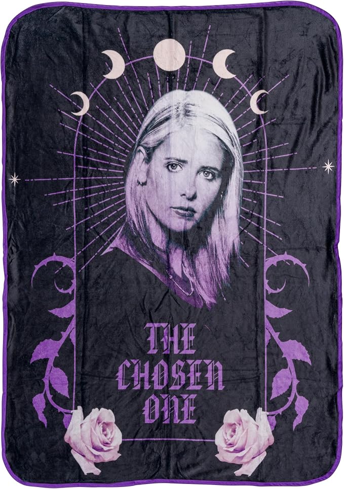 Silver Buffalo Buffy the Vampire Slayer Moon, Fleece Throw Blanket, 45x60in | The Chosen One, Phases, Soft and Cozy, 180 GSM