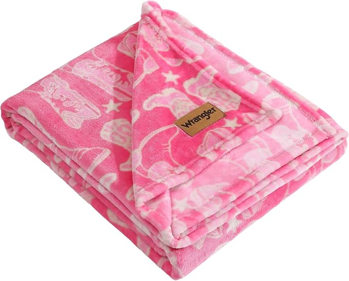 Wrangler - Plush Fleece Throw Blanket, Super Soft Bedding, Yellowstone-Inspired, Dorm Room Essentials, 50x60, Knockin Boots Pink
