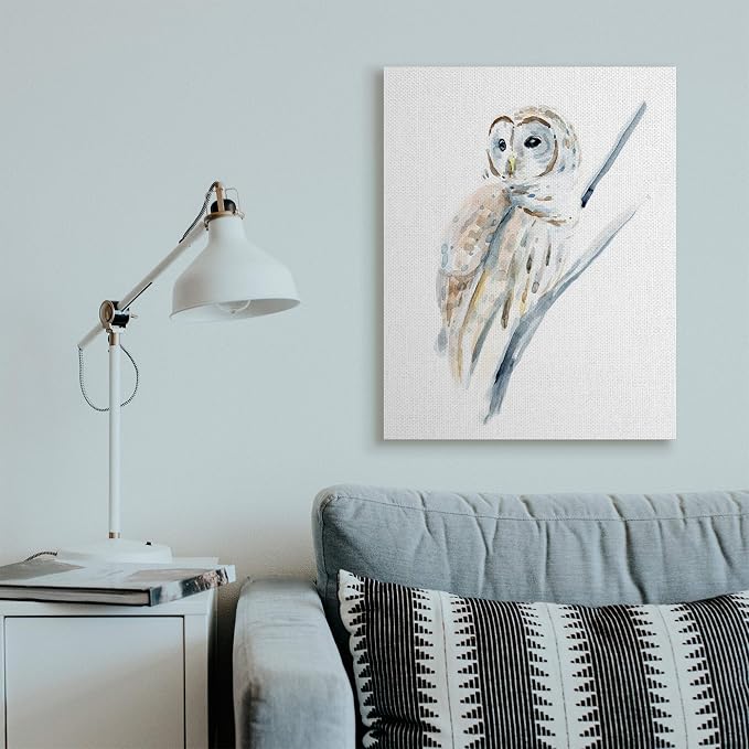 Stupell Industries 'Soft Arctic Owl Perched on Minimal Branch'| Canvas Art | Stupell Industries | 30 x 40 Inches, Easy to Hang and Sturdy, Made in USA, by Annie Warren