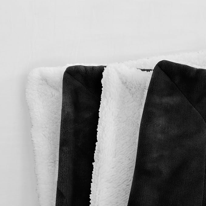 Elegant Comfort Reversible and Ultra-Plush Flannel Fleece Sherpa Throw- Lightweight Soft and Cozy- All Season Decorative Throw, Perfect for Lounging, 50 x 60 inches, Black