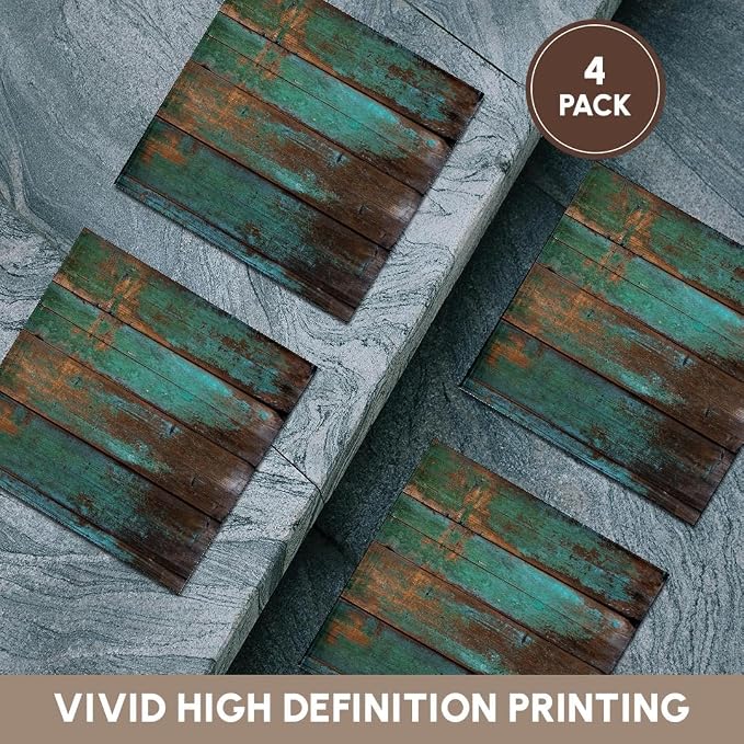 3dRose Teal Distressed Country Wood Effect Set of 4 Ceramic Tile Coasters