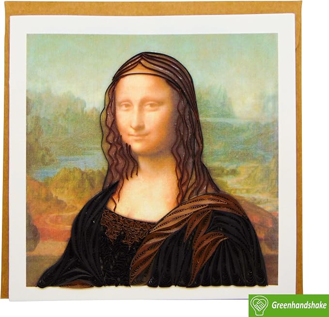 Leonardo da Vinci's Portrait of Mona Lisa (1503-1506), Quilling Art Greeting Card - Design Greeting Card for Birthday, Valentine's Day, Mothers Day, Spring, Fathers Day, Graduation, Wedding,
