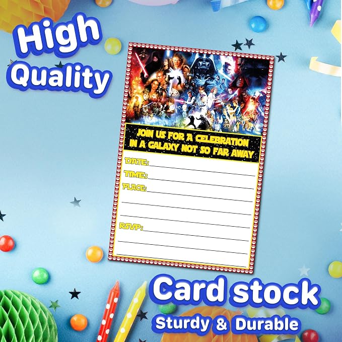 Set of 40 Galactic Adventure-Themed Happy Birthday Invitation Cards & Envelopes – Lightweight (240g), Postcard Style Invites for the Perfect Party Pack