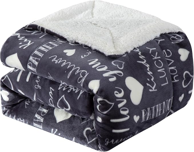 Elegant Comfort Luxury Valentine’s Day Sherpa Throw Blanket Ultra-Soft Cozy Velvet Pink Hearts Fleece Throw-Micromink Sherpa for Her, Wife, Girlfriend, Sherpa Reversible Blanket-LoveYouGray