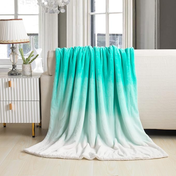 Elegant Comfort Throw Blanket, Reversible Sherpa Flannel, Ultra-Soft, Fuzzy, Cozy and Plush- All Season Lightweight Decorative Throw, 50 x 60 inches, Ombre Design Sherpa Throw, Tiffanny