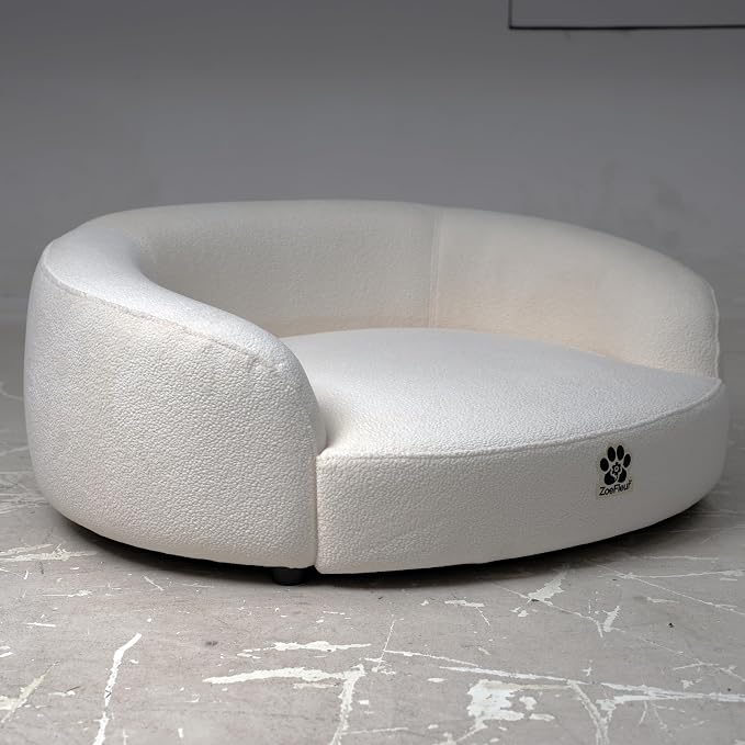 Human & Pet Shared Sofa Bed, Pine Wood Frame with High Resilience Foam, 2-in-1 Pet Furniture(Pearl White)