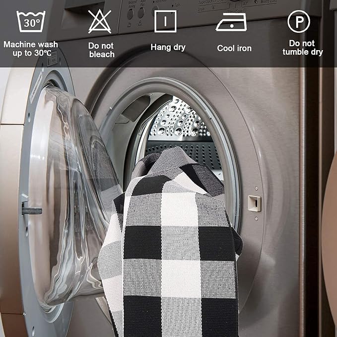 SEEKSEE Buffalo Plaid Outdoor Rug 3' x 5' Black and White Front Door Mat, Layering Rug for Porch, Washable Doormat, Cotton Area Rug for Outdoor Entrance Entryway Patio Porch Decor