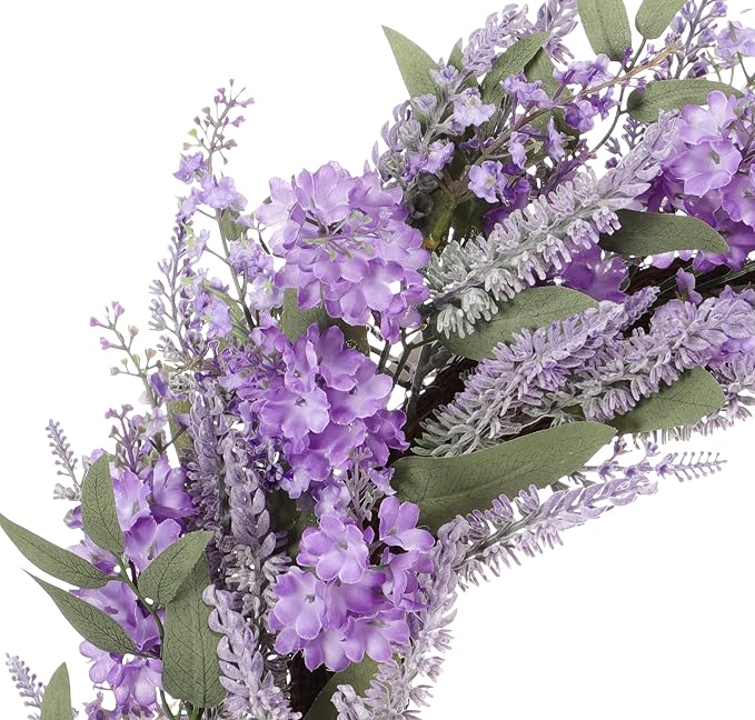 30" Artificial Lavender Floral Spring Wreath with Green Leaves