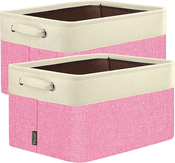 BALEINE 2 Pack Fabric Closet Storage Bins for Shelves, Linen Closet Organizers and Storage, Decorative Baskets for Organizing, Shelf, Clothes, Home, Office (Pink, 15''x11''x9.5'')