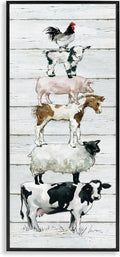 Stupell Industries Country Farm Animal Stack Cow Sheep Pig Rooster, Designed by Carol Robinson Black Framed Wall Art, 10 x 24, Multi-Color