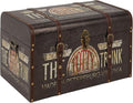 Household Essentials Large Decorative Storage Trunk with Vintage Decoupage, Leather and Metal Accents, Green and Black Finish