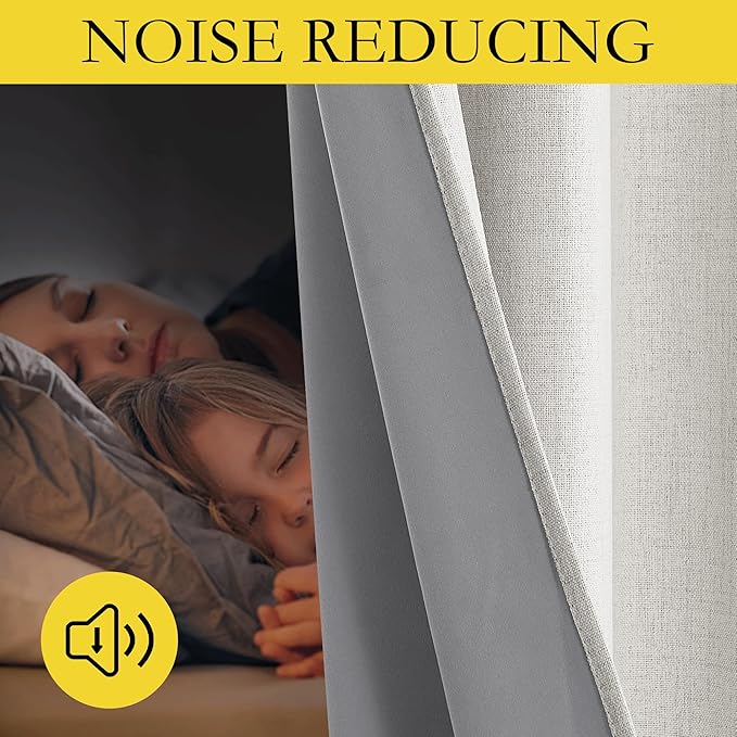 NICETOWN Snowbound Vintage Linen 100% Blackout Curtains for Playroom, Thermal Insulated Curtains 72" Long, Noise Reducing Window Treatment Drapes for Laundry Room, 62" Wide Per Panel, Set of 2