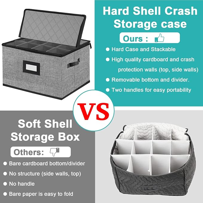 2PACK Quilted Wine Glass Storage Box,China Storage Containers hard shell,Moving Boxes,Storage Containers for Organizing,Stackable Stemware Storage Cases,Moving Supplies | China Storage Containers, Hard Shell, Moving Boxes, Stackable Stemware Storage Cases