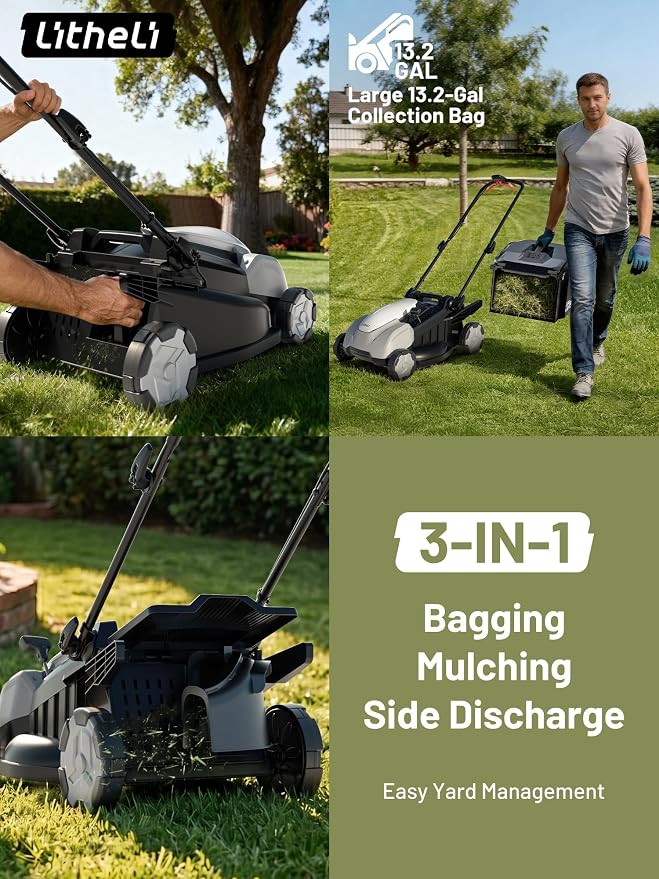 Litheli Self-Propelled Lawn Mower Cordless, 21" Battery Powred Lawn Mower, 2 x 8.0Ah