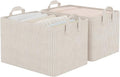 StorageWorks Storage Bins, Fabric Storage Bins for Shelves, Large Storage Baskets with Metal Frame, Closet Baskets and Bins with Handles, Khaki and Beige Stripes, 2-Pack