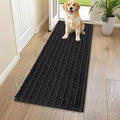 Smiry Dog Door Mat for Muddy Paws 59x20, Absorbent Dirt Trapper, Non-Slip Washable Chenille Entryway Rug for Inside Floor, Black, Layered Pattern