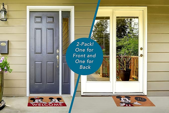 Gertmenian Disney Mickey Mouse Coir Doormat - 2x3 Welcome Mat (2-Pack), Ideal for High Traffic Areas in Front Door, Garage, Entryway - Retro Mickey & Minnie, Multi, 47320