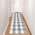 Buffalo Plaid Runner Rug 2x6 Feet Grey and White Checkered Runner Rug Cotton Woven Farmhouse Floor Mat Washable Rugs for Hallway Kitchen Laundry Bedroom Living Room