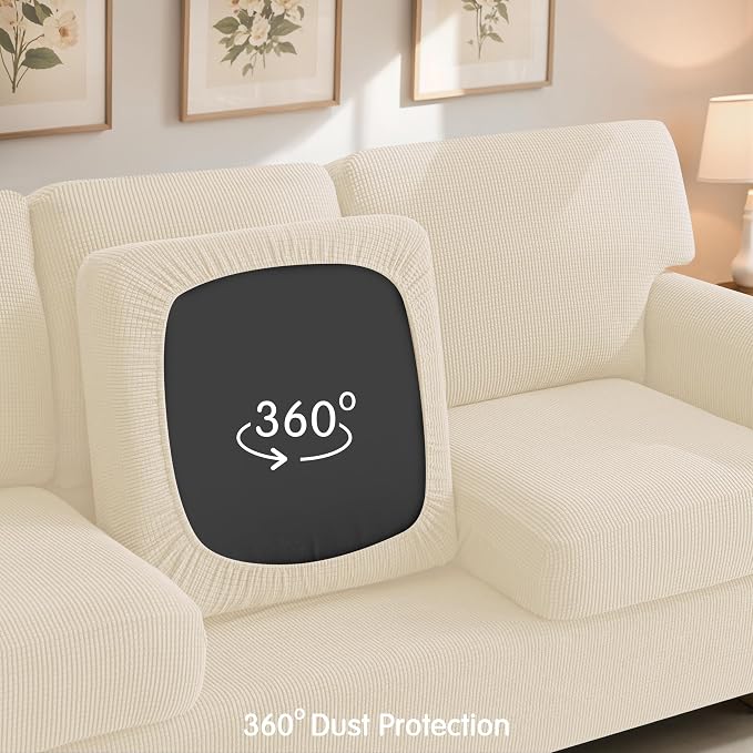 SUBRTEX 3 Pieces Stretch Sofa Slipcover Sets Couch Cover Sets Backrest Cushion Covers Furniture Protector Collection Set for Oversize Sofa Loveseat Chair Slip Covers(Small, Ivory)