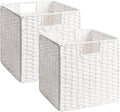 StorageWorks 11 inch Cube Storage Bin,White Storage Cubes,Wicker Baskets | 2-Pack,Handwoven Paper Rope White Wicker Baskets,Wicker Storage Cubes with Handles,Foldable Square Baskets for Organizing