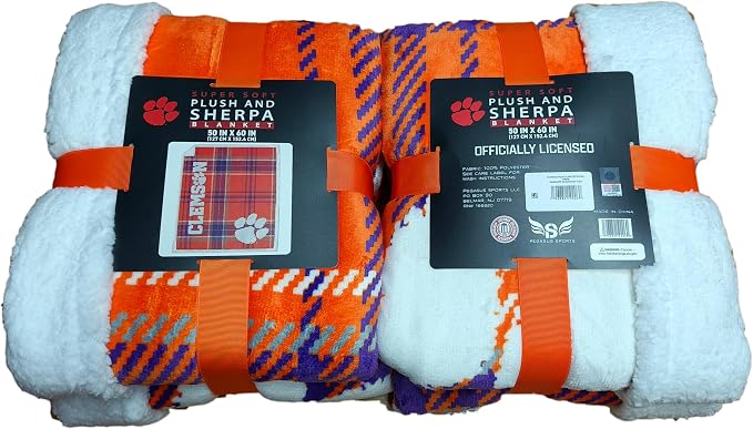 NCAA Clemson Tigers Playmaker Plaid Ultra Cozy Sherpa Throw