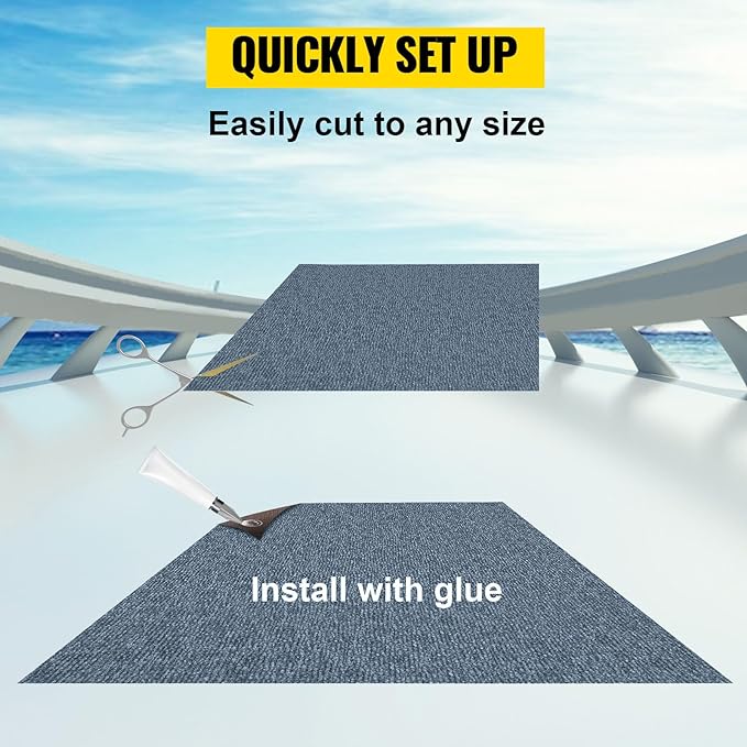Happybuy 6 ft x 23 ft Grey Marine Carpet for Boats Waterproof - 0.18" Thick Indoor Outdoor Rug Carpet Roll for Home Patio Porch Deck