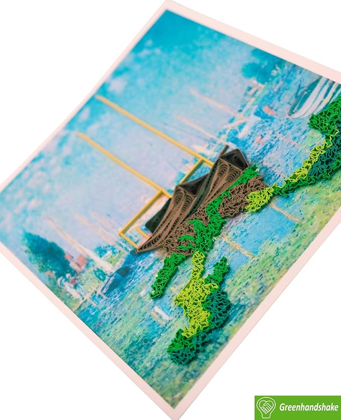 GREENHANDSHAKE The Boats at Argenteuil, 1875 by Claude Monet Quilling Art Greeting Card,Design Greeting Card for Birthday, Valentine's Day, Get Well, All Occasion. Framable Artwork for Art Lovers
