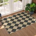 Lessymo Checkered Easy Jute Entryway Rug, 2x3 Washable Non Slip Door Mat | Non Shed Indoor Outdoor Carpet for Kitchen Porch Bathroom Bedroom Bedside, Kid Pet Friendly, Diamond Black/Beige Area Rug