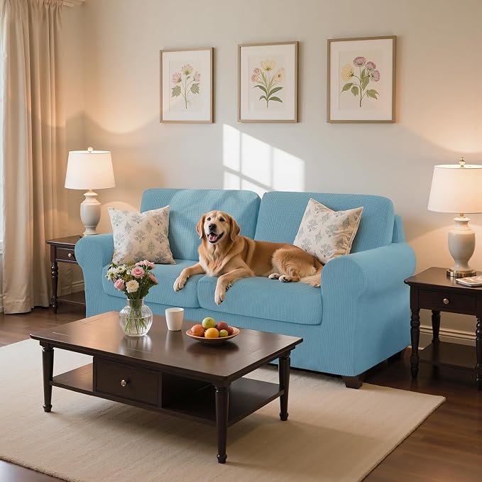 SUBRTEX 3 Pieces Stretch Sofa Slipcover Sets Couch Cover Sets Backrest Cushion Covers Furniture Protector Collection Set for Oversize Sofa Loveseat Chair Slip Covers(Small, Steel Blue)