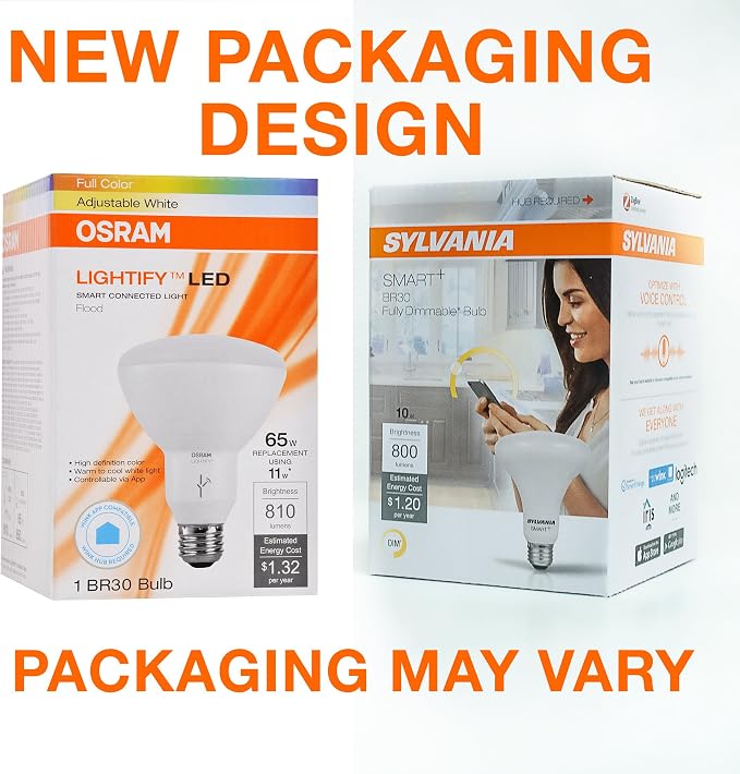 Sylvania Smart 10W BR30 LED Light Bulb for SmartThings and Alexa, Dimmable, 10 Year, 800 Lumens, 2700K, Soft White - 1 Pack (74581)