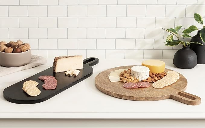 Kate and Laurel Staven Transitional Two-Piece Serving Boards Set; 7 x 22 and 14 x 18; Natural Brown and Black; Modern Food-Safe Charcuterie Boards with Solid Mango Construction