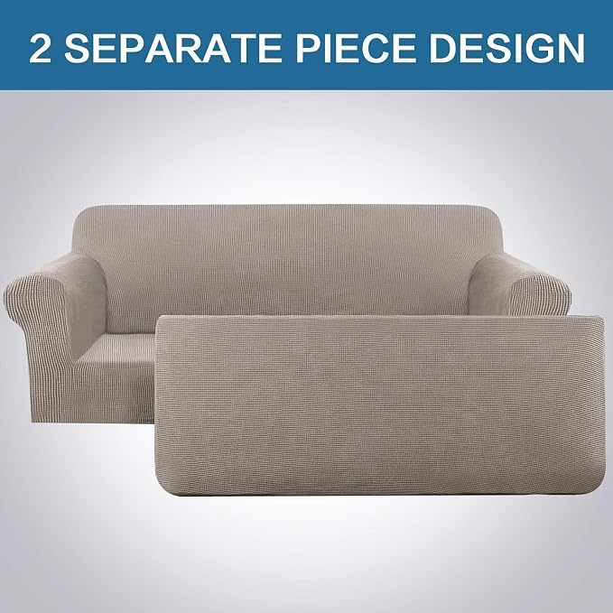 H.VERSAILTEX High Stretch Sofa Cover 2 Pieces Couch Covers Stylish Furniture Cover/Protector Soft with Spandex Jacquard Checked Pattern Fabric Suit for T Cushion/Box Cushion (Sofa 72"-88", Taupe)