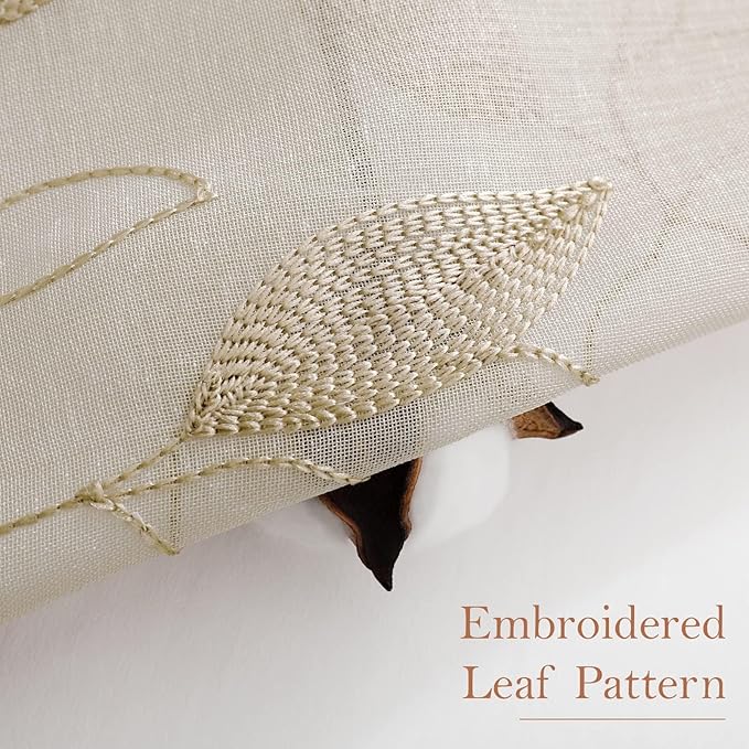HOMEIDEAS Taupe Sheer Curtains 52 x 54 Inch Length 2 Panels Beige Embroidered - Image 2