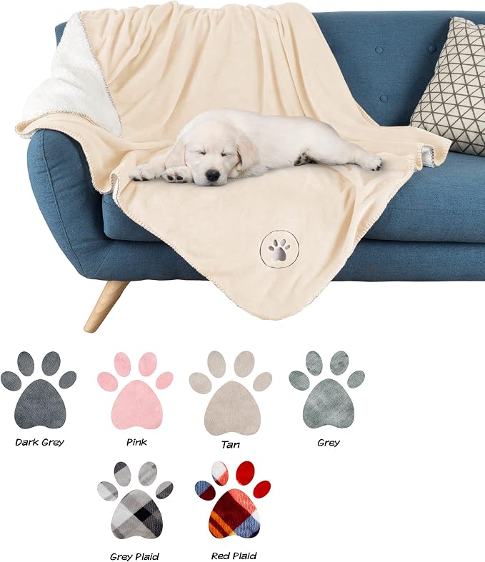 Waterproof Pet Blanket - 50x60-Inch Reversible Sherpa Fleece Throw Protects Couches, Cars, and Beds from Spills, Stains, and Fur by PETMAKER (Cream)