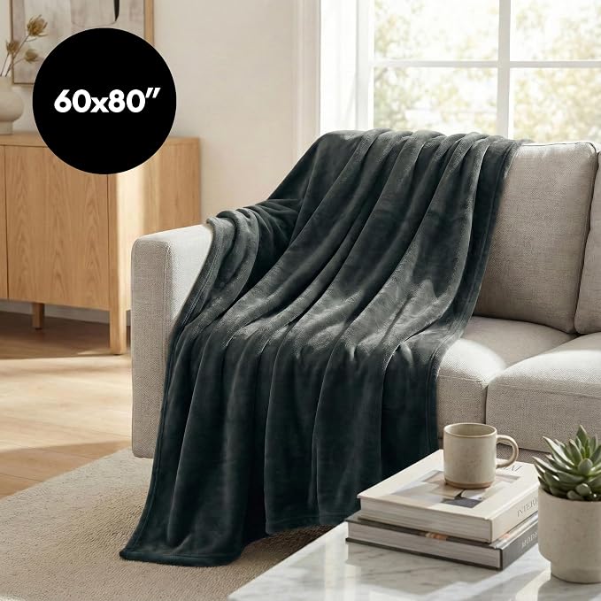Americanflat 60x80 Fleece Throw Blanket, Gray | Soft and Breathable, For Couch, Bed, Chair, Roomy, Perfect for Home, Bedroom, or Outdoor Use