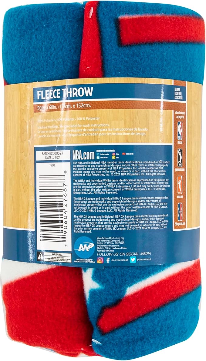 Northwest NBA Philadelphia 76ers Unisex-Adult Fleece Throw Blanket, 50" x 60", Campaign
