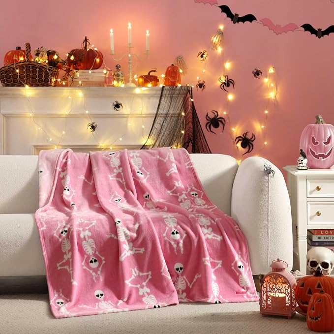 Betsey Johnson - Blanket, Buttery-Soft Throw Blanket for Couch or Bed, Boldly Plush & Oversized Bedding (Yoga Skeleton Pink, 50" x 70")