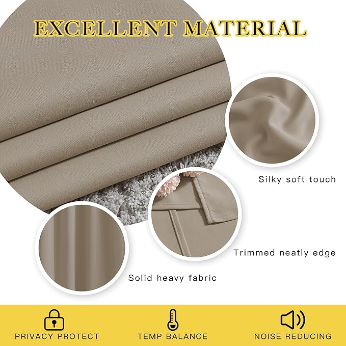 NICETOWN Sleep Blackout Curtains 84 inches Length for Small Windows, Noise Reducing and Block Draft Panels for Door Doorway Laundry Office Luxury Decor Theme (2 Panels, Taupe, W52 x L84)