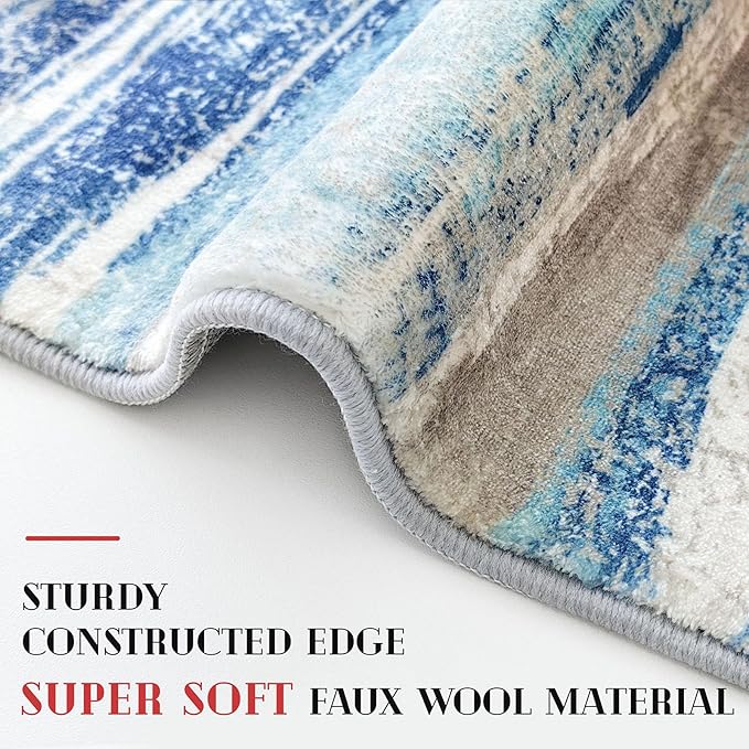 Lansny Small Abstract Area Rug, Entryway Rug Washable Door Mat Indoor Entrance, 2x3 Washable Rug Non-Slip, Soft Blue Kitchen Rugs Thin Print Faux Wool Floor Carpet Throw Rugs for Foyer Front Door Sink