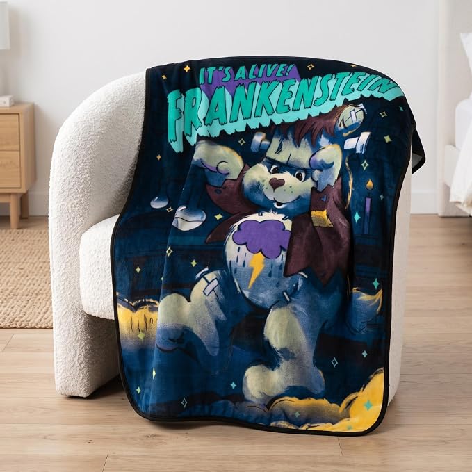 Care Bears X Universal Monsters Frankenstein Halloween Bedding Super Soft Plush Throw, 46 in x 60 in, (Officially Licensed Product) by Franco